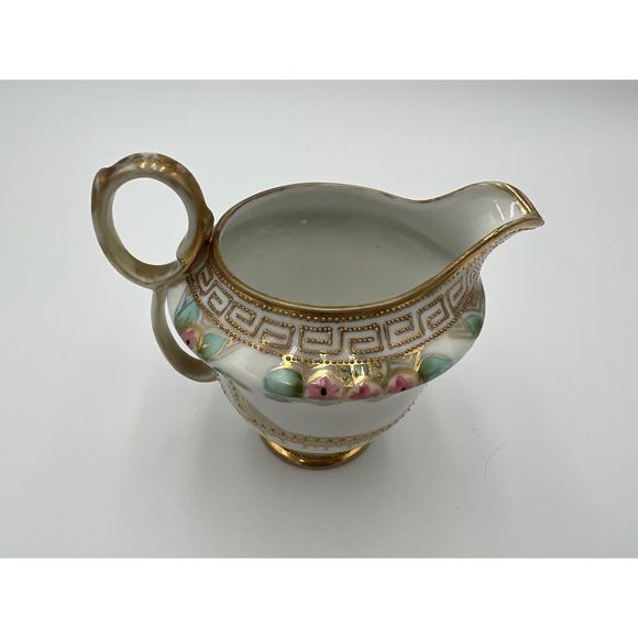 Vintage Nippon‎ Moriage Creamer and Covered Sugar Maple Leaf Gold Beaded - Picture 6 of 9